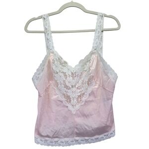 Vintage Lady Cameo Dallas Pink Lace Trim Camisole Top Medium USA Coquette 90s